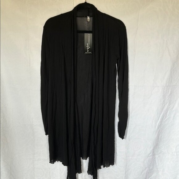 NWT VIGORELLA black mesh long draped lightweight cardigan. Size M/L - Picture 1 of 7